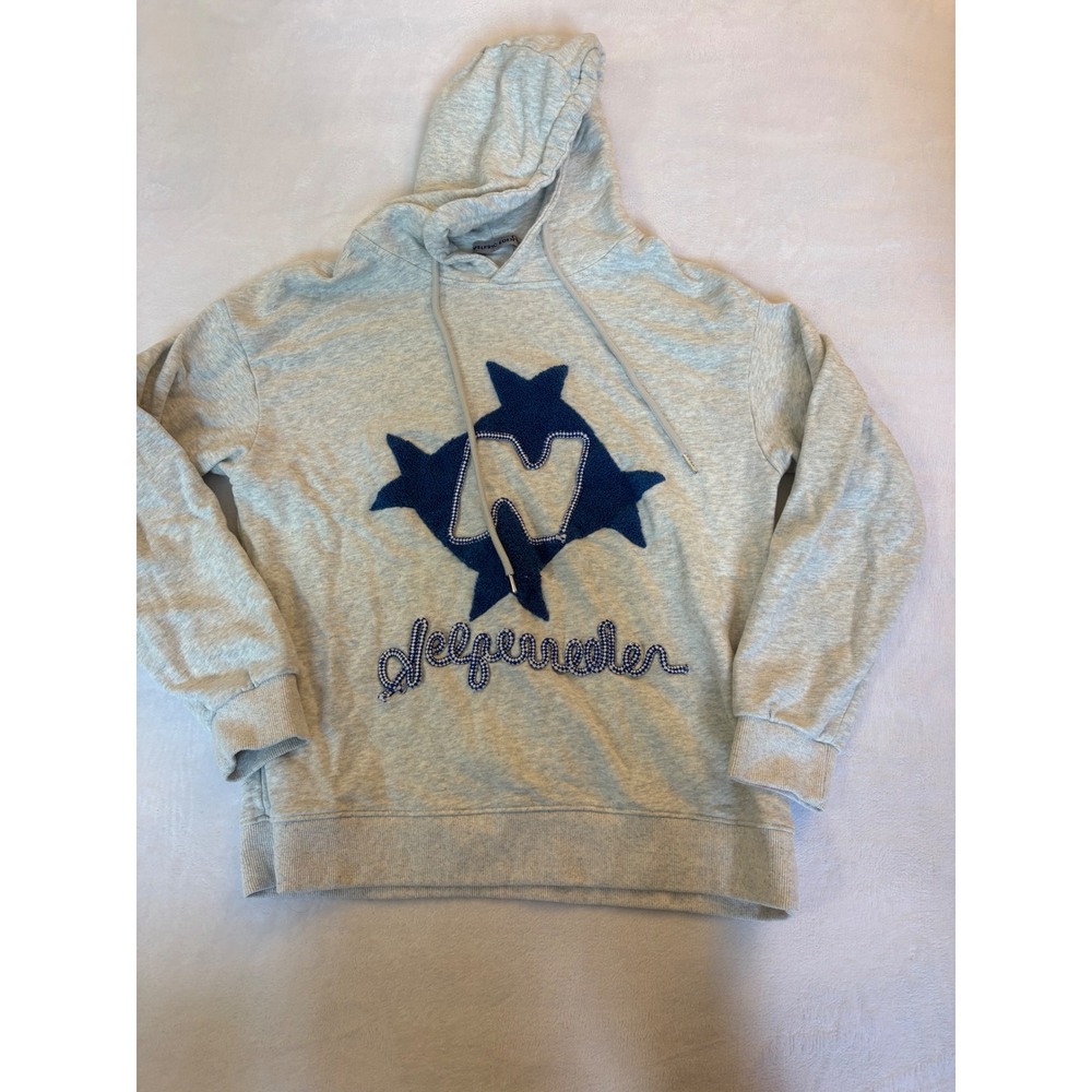 Aelfric Eden Gray Star Chenille Patch Hoodie Sweatshirt XS Streetwear Y2K